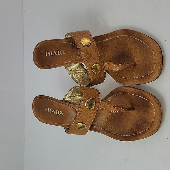 Prada Leather T-Strap Brown Women's Sandals - Picture 9 of 16